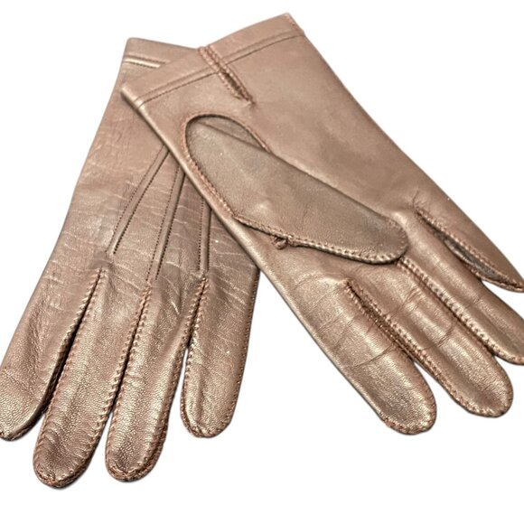SLEEK BROWN LEATHER VINTAGE GLOVES SIZE 7 2/3 IN SIZE LARGE LOVELY SOFT LINING - Picture 1 of 6